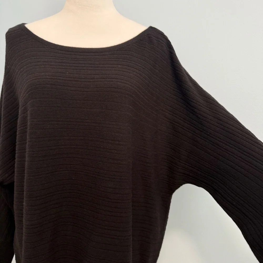 CHICOS 2 MODERN RIB DETAIL BLACK SWEATER PULLOVER‎ SIZE L